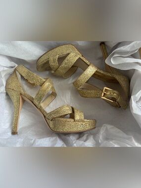 Michael Kors Gold Glitter High Heel Sandals for Women